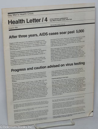 Cat.No: 315203 Health Letter: #4, Aug. 1984: After Three Years, AIDS cases soar past...