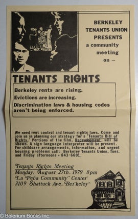 Cat.No: 315234 Berkeley Tenants Union presents a community meeting on - tenants rights...
