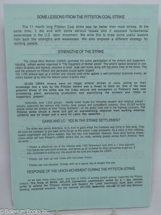 Cat.No: 315286 Some lessons from the Pittston Coal Strike [handbill