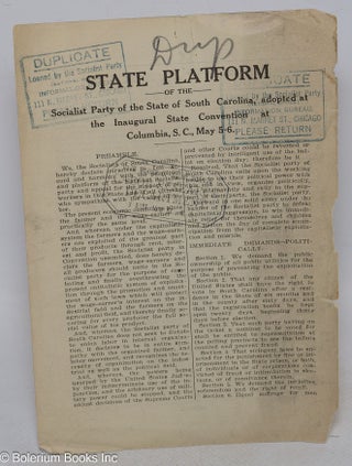Cat.No: 315391 State platform of the Socialist Party of the State of South Carolina,...