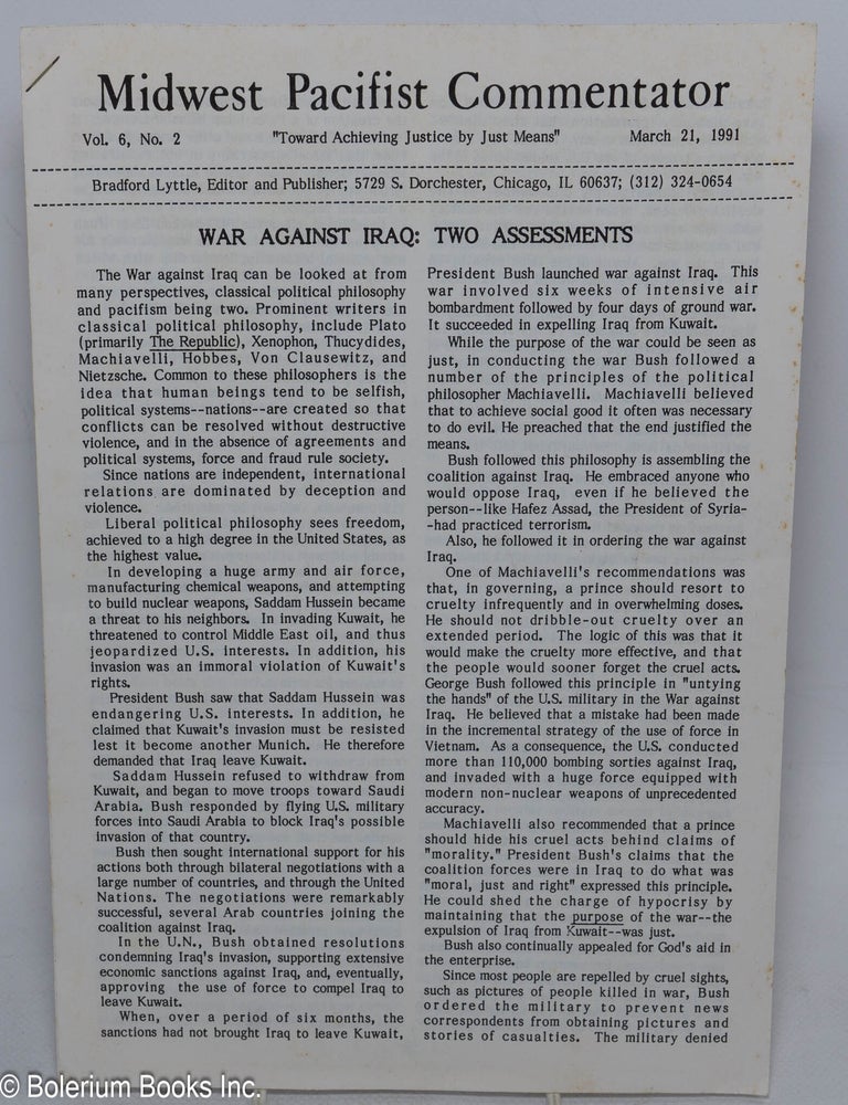 Cat.No: 315486 Midwest Pacifist Commentator; vol. 6, no. 2 (March 21, 1991). Bradford Lyttle.