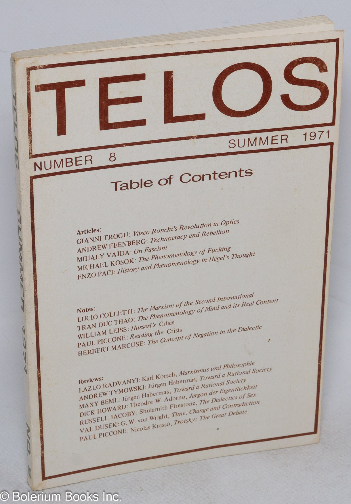 Telos: no. 8, Summer 1971 | Paul Piccone