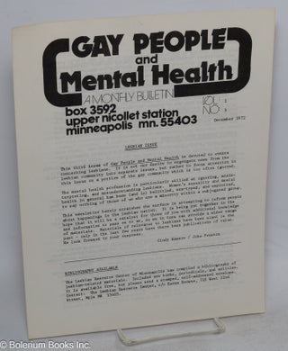 Cat.No: 315570 Gay People and Mental Health: a monthly bulletin; vol. 1, no. 3, December...