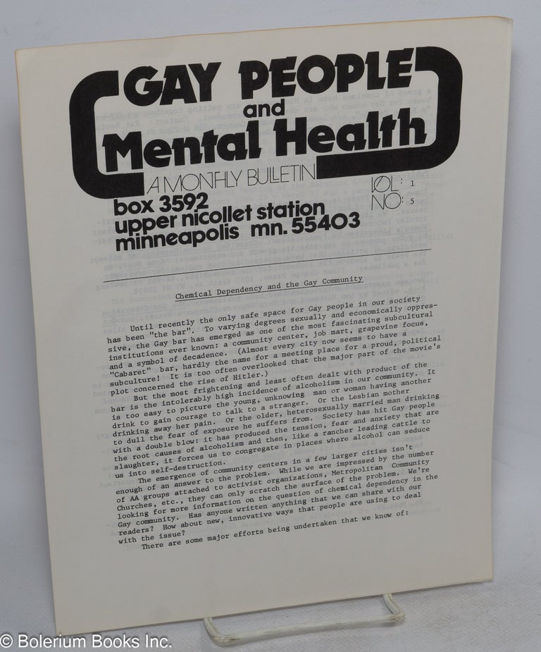Cat.No: 315572 Gay People and Mental Health: a monthly bulletin; vol. 1