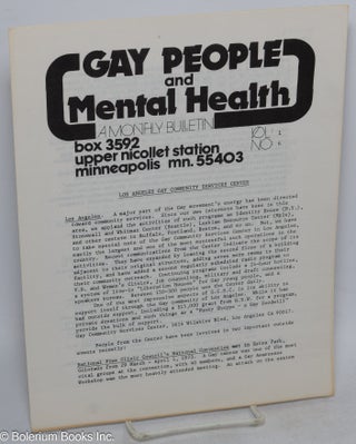 Cat.No: 315574 Gay People and Mental Health: a monthly bulletin; vol. 1, no. 6
