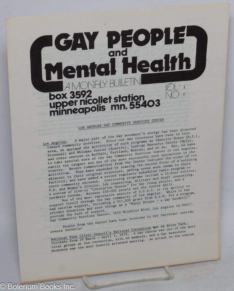 Cat.No: 315574 Gay People and Mental Health: a monthly bulletin; vol. 1