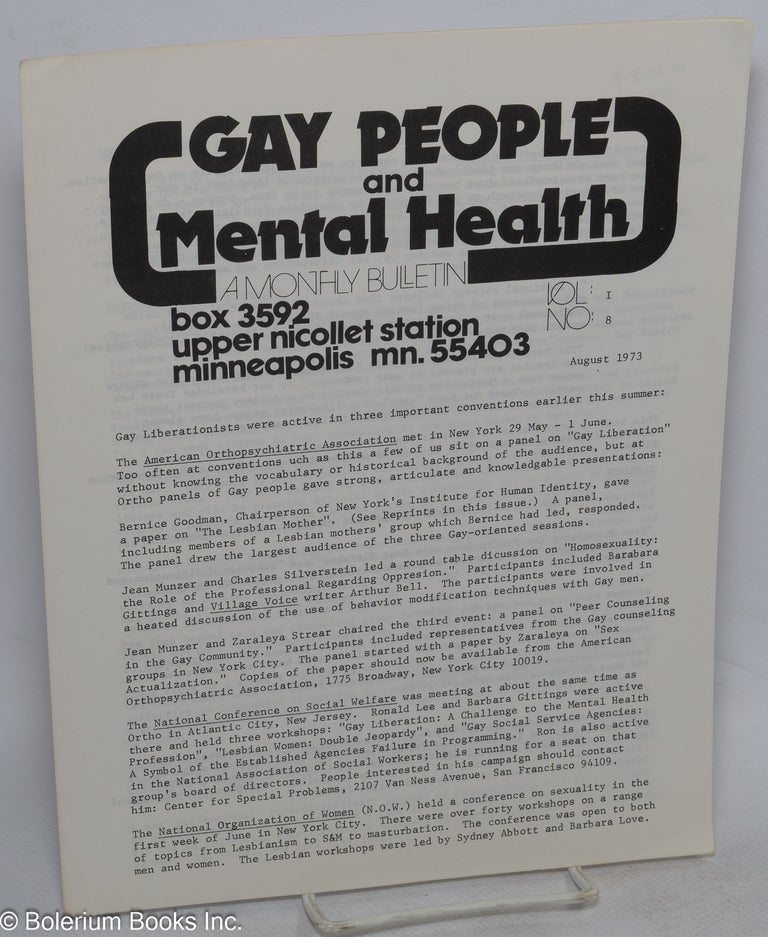 Cat.No: 315575 Gay People and Mental Health: a monthly bulletin; vol. 1