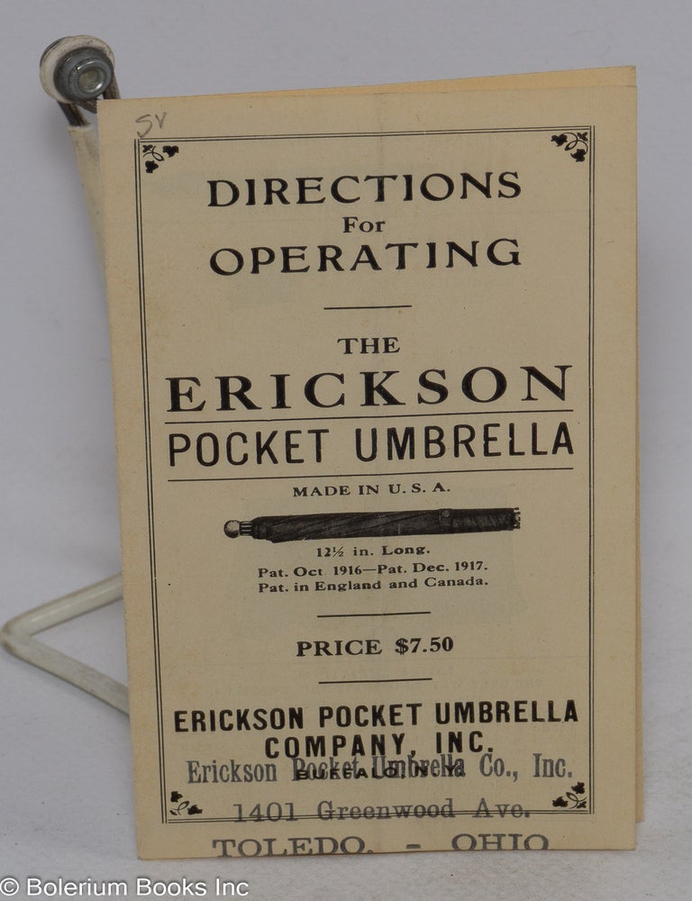 Cat.No: 316175 Directions for Operating the Erickson Pocket Umbrella