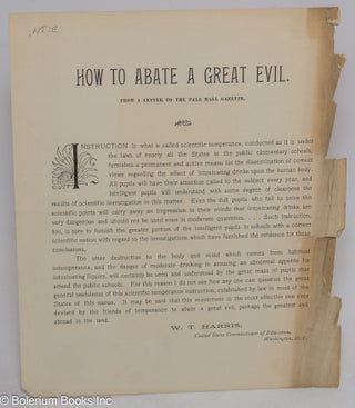 Cat.No: 316181 How to Abate a Great Evil. From a letter to the Pall Mall Gazette. William...