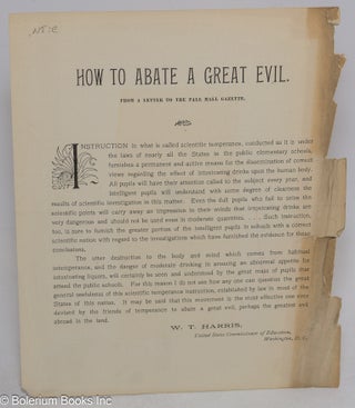 Cat.No: 316181 How to Abate a Great Evil. From a letter to the Pall Mall Gazette. William...