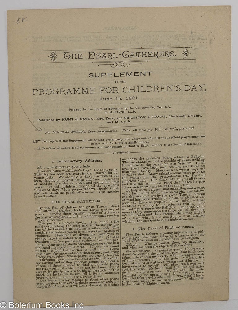 Cat.No: 316183 The Pearl-Gatherers. Supplement to the Programme for Children&rsquo;s Day. June 14, 1891.