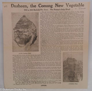 Cat.No: 316190 Dasheen, the Coming New Vegetable. 300 to 900 Bushels Per Acre. The...