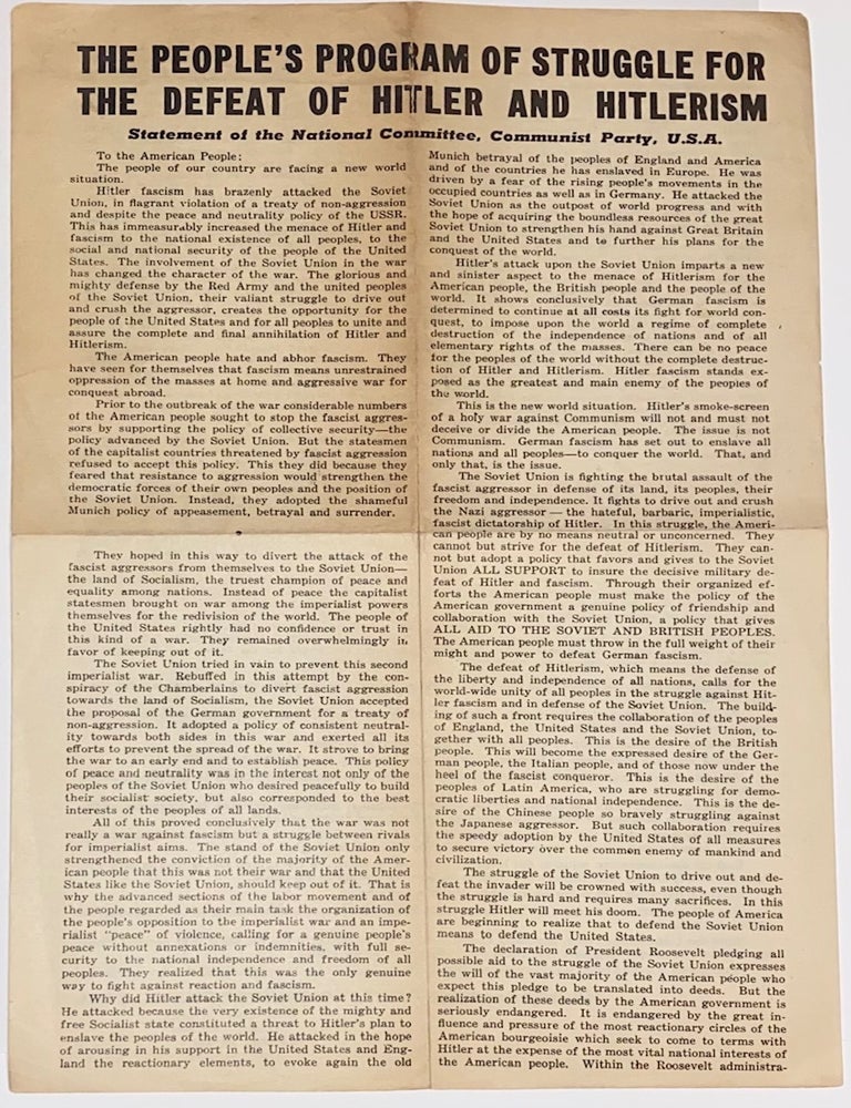 The People's Program of Struggle for the Defeat of Hitler and Hitlerism ...