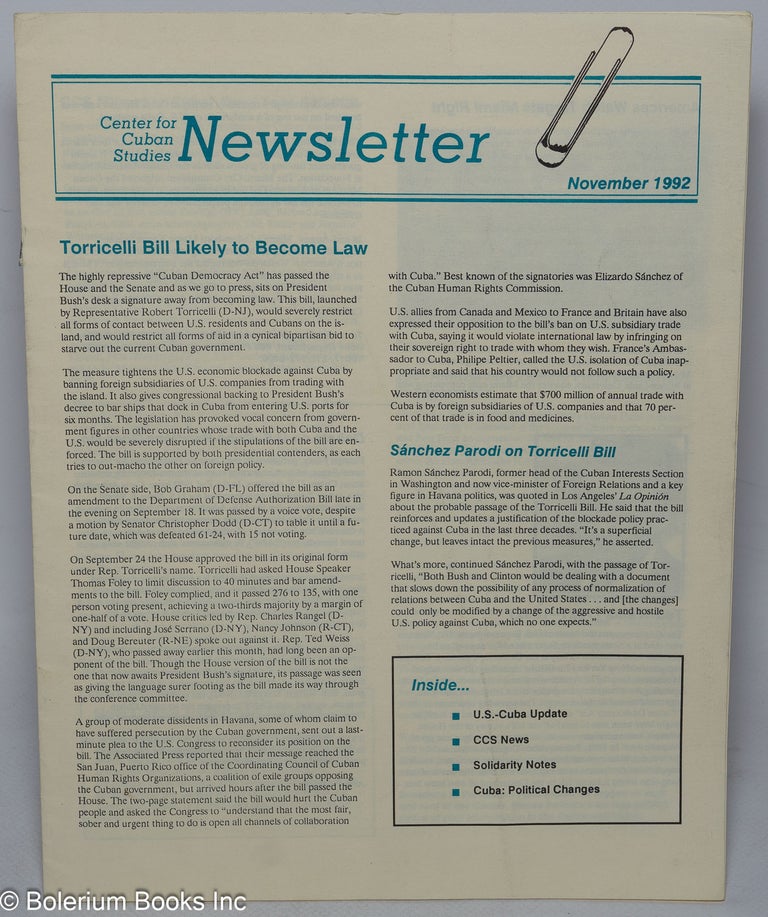 Cat.No: 316823 Center for Cuban Studies Newsletter: November 1992