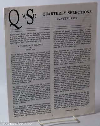 Cat.No: 317032 QWSD: Quarterly Selections; Winter 1989: a question of balance. Patty...