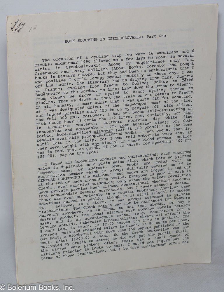 Cat.No: 317238 Book scouting in Czechoslovakia: part one. Peter Howard.