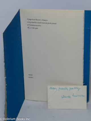 A page from Bacon's "Essays" - set & printed for his friends at Christmas mcmlvi - 145 of 180 copies.