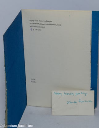 A page from Bacon's "Essays" - set & printed for his friends at Christmas mcmlvi - 145 of 180 copies.