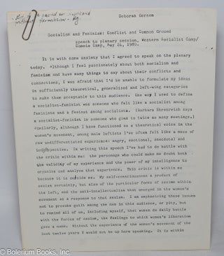 Cat.No: 318931 Socialism and feminism; conflict and common ground. Speech to plenary...