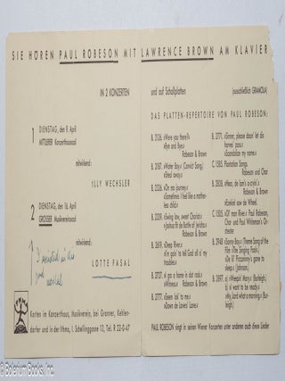 Nach den revelers Paul Robeson in Wien! [concert brochure] Sie h&ouml;ren Paul Robeson mit Lawrence Brown am klavier.