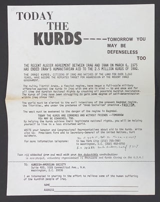 Cat.No: 319041 Today the Kurds - Tomorrow you may be defenseless too [handbill