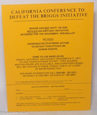 Cat.No: 319480 California Conference to Defeat the Briggs Initiative