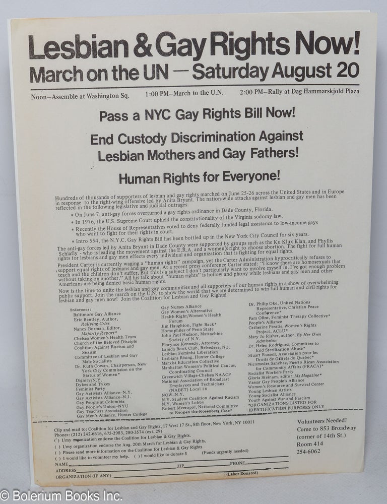 Lesbian & Gay Rights Now! March on UN, Saturday, August 20. Pass a NYC ...