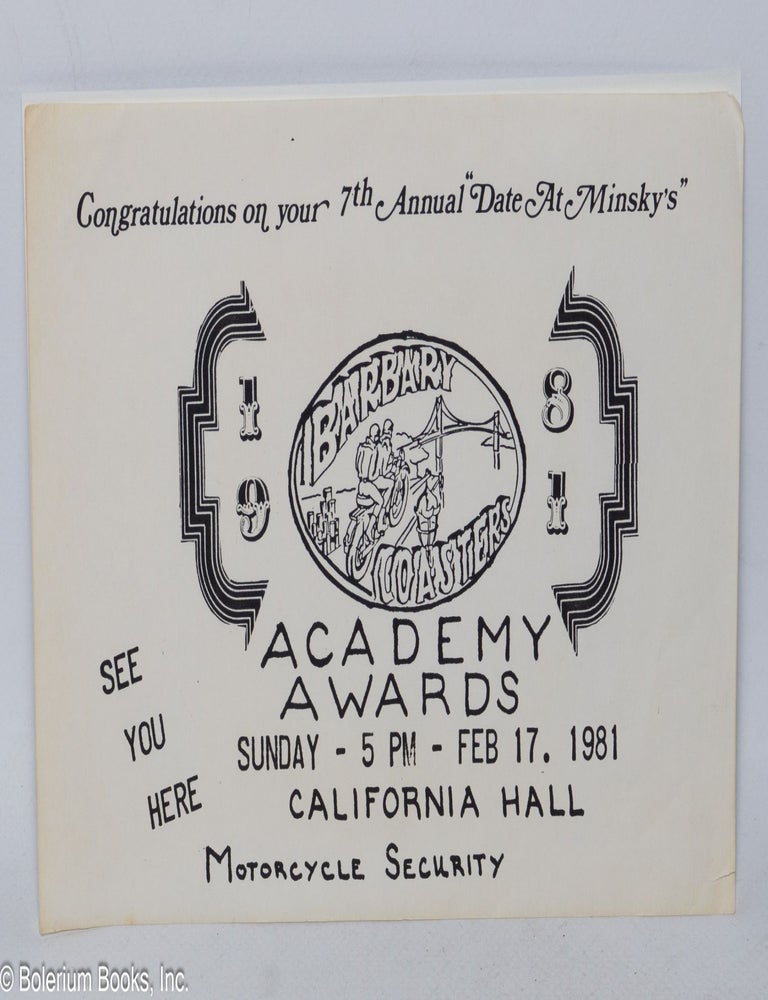 Cat.No: 319518 Barbary Coaster Academy Awards [leaflet] Congratulations on your 7th Annual "Date at Minsky"