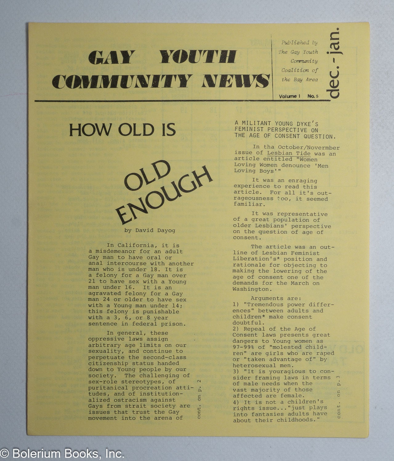 Gay Youth Community News: vol. 1, #5, Dec./Jan. 1979/80: How Old Is Old  Enough | David Dayog