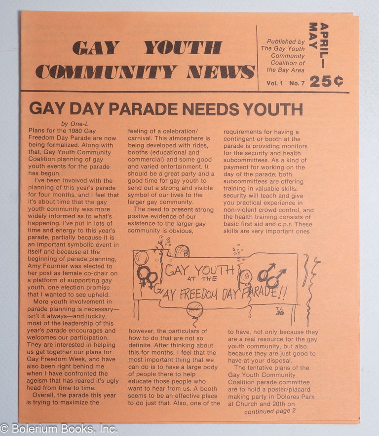 Cat.No: 319621 Gay Youth Community News: vol. 1, #7, April/May 1980: Gay