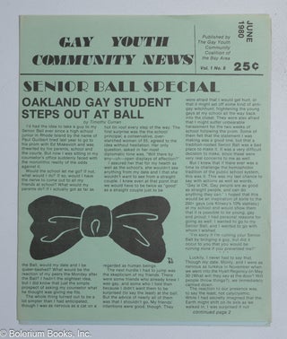 Cat.No: 319622 Gay Youth Community News: vol. 1, #8, June 1980: Senior Ball Special