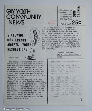 Cat.No: 319626 Gay Youth Community News: vol. 2, #4, Winter 1980: 2nd Printing. Tim...