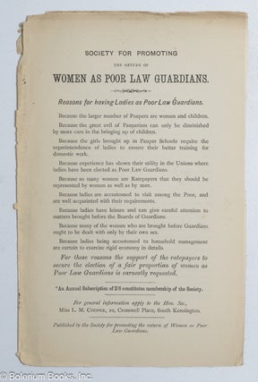 Cat.No: 319849 Society for promoting the return of Women as Poor Law Guardians
