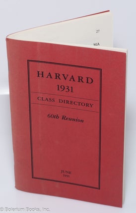 Cat.No: 319903 Harvard 1931; class directory: 60th reunion