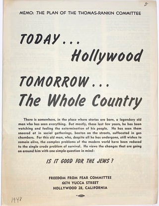 Memo: The plan of the Thomas-Rankin Committee. Today... Hollywood. Tomorrow