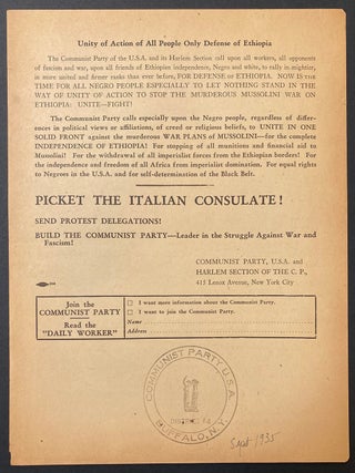 Litvinov deals blow at Mussolini! Soviet Union leads fight for defense of Ethiopia! [handbill]