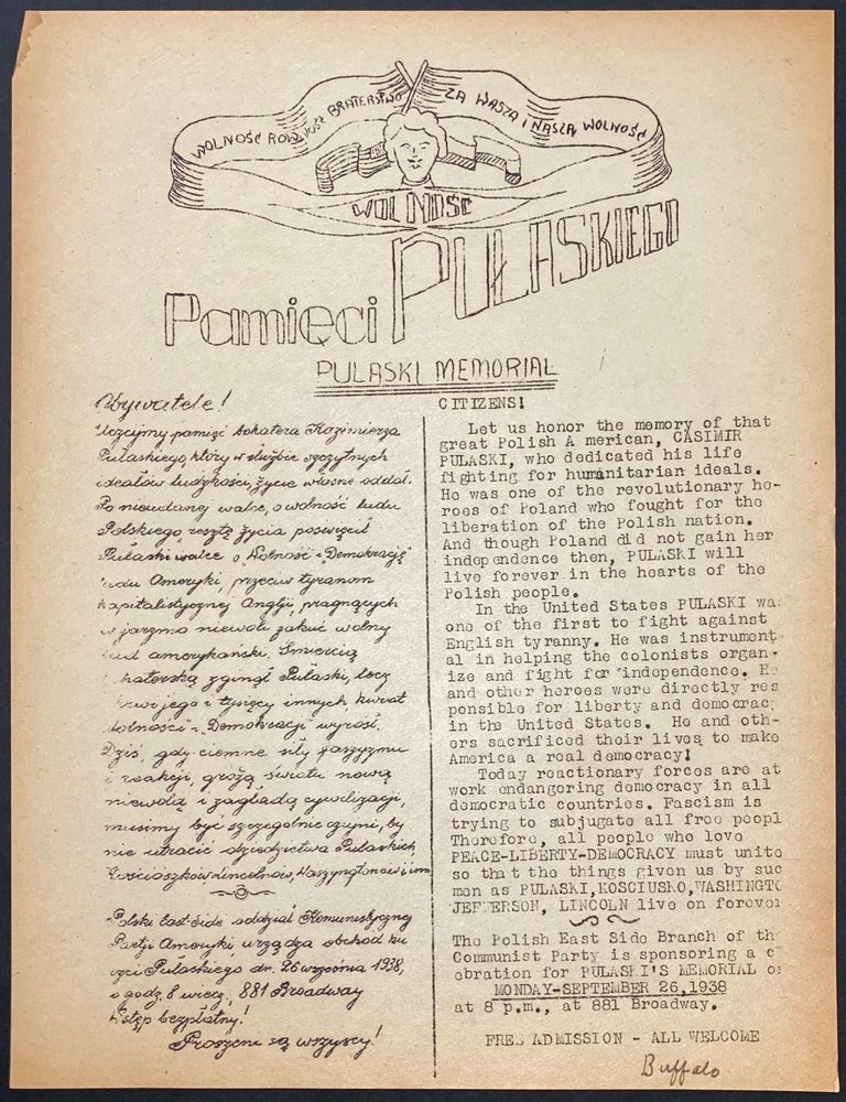 Cat.No: 320449 Pamieci Pulaskiego / Pulaski Memorial [handbill]