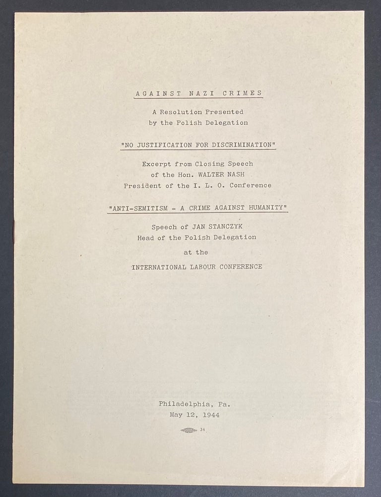 Cat.No: 320538 Against Nazi Crimes, a resolution presented by the Polish delegation
