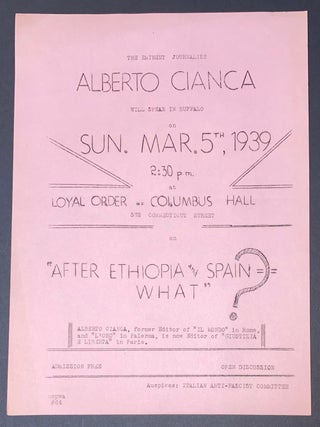Cat.No: 321321 The eminent journalist Alberto Cianca will speak in Buffalo on......