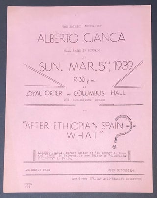 Cat.No: 321321 The eminent journalist Alberto Cianca will speak in Buffalo on......
