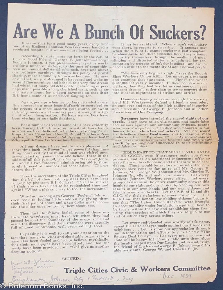 Cat.No: 321590 Are we a bunch of suckers? [broadside