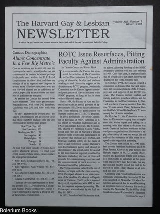 Cat.No: 321818 The Harvard Gay & Lesbian Newsletter: vol. 13, #1, Winter 1995: ROTC...