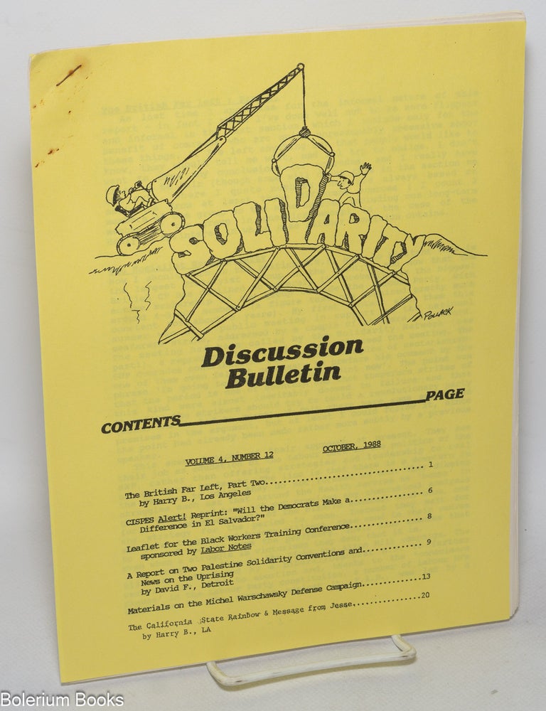 Cat.No: 322395 Solidarity Discussion Bulletin: Volume 4, No. 12, October, 1988