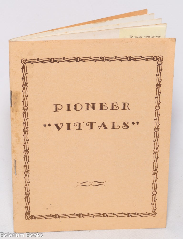 Cat.No: 322737 Pioneer "Vittals". Sarah Dougherty.