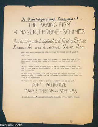 Cat.No: 323531 To Storekeepers and Consumers! The Baking Firm of Mager, Throne &...