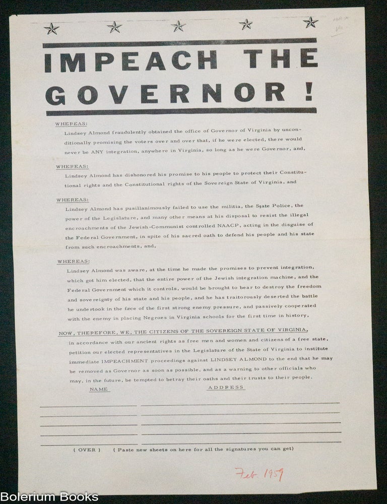 Cat.No: 323536 Impeach the Governor! [handbill]