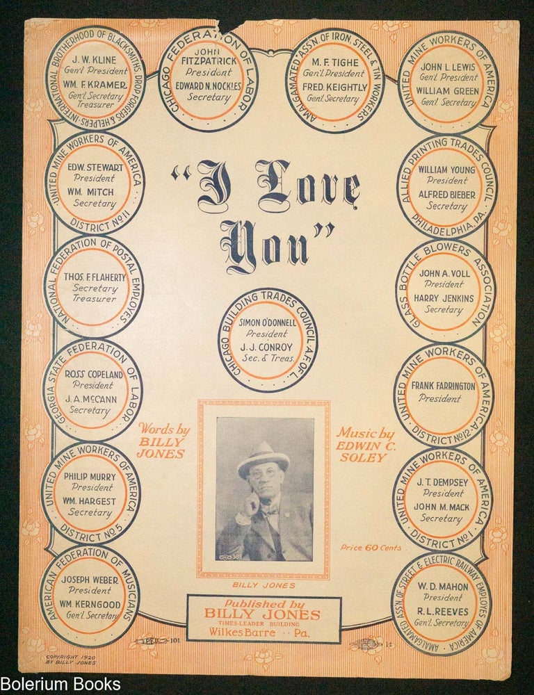 Cat.No: 323635 I love you. Billy Jones, Edwin C. Soley, words, music.