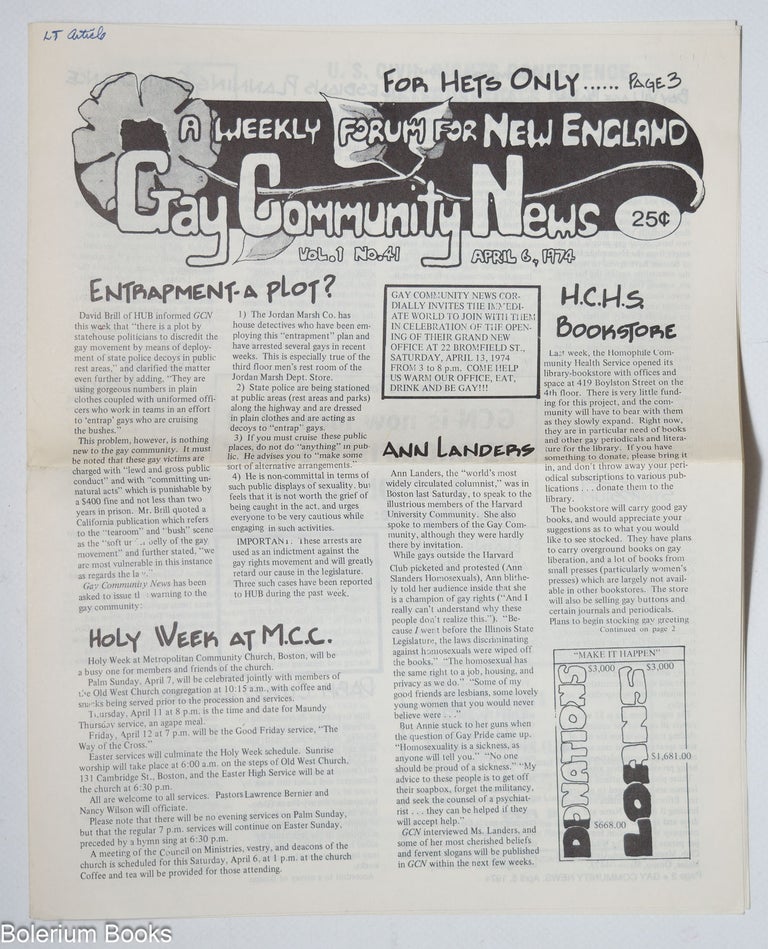 Cat.No: 324624 Gay Community News: a weekly forum for New England. Vol