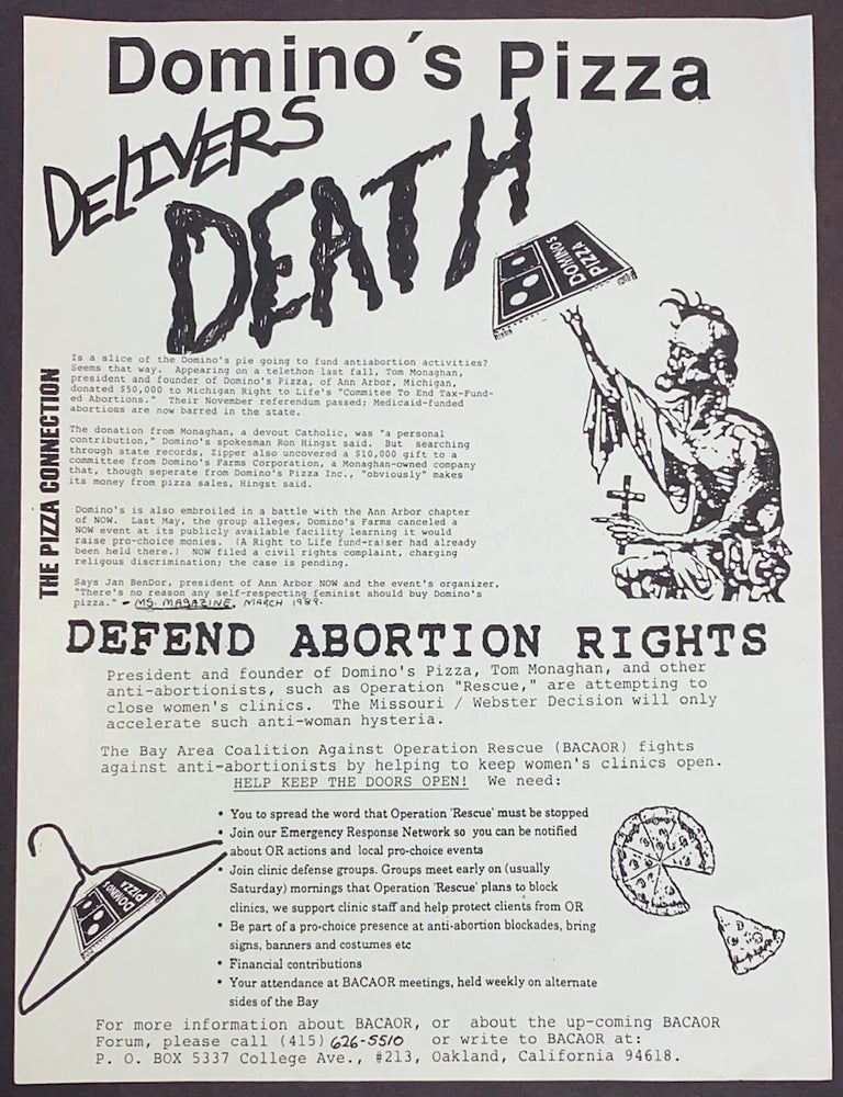 Cat.No: 324797 Domino&rsquo;s Pizza delivers death&hellip; Defend abortion rights [handbill]