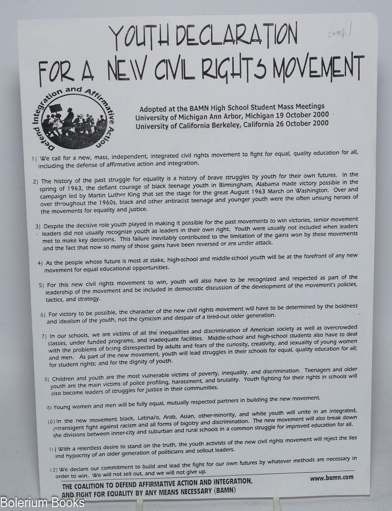 Youth Declaration for a New Civil Rights Movement handbill